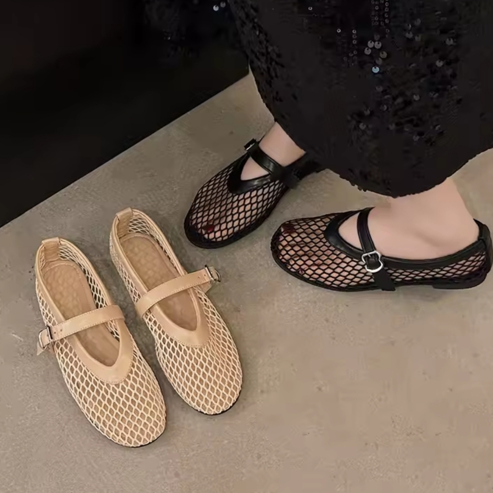 Women's Beige Mesh Flats - Picture 1 of 7